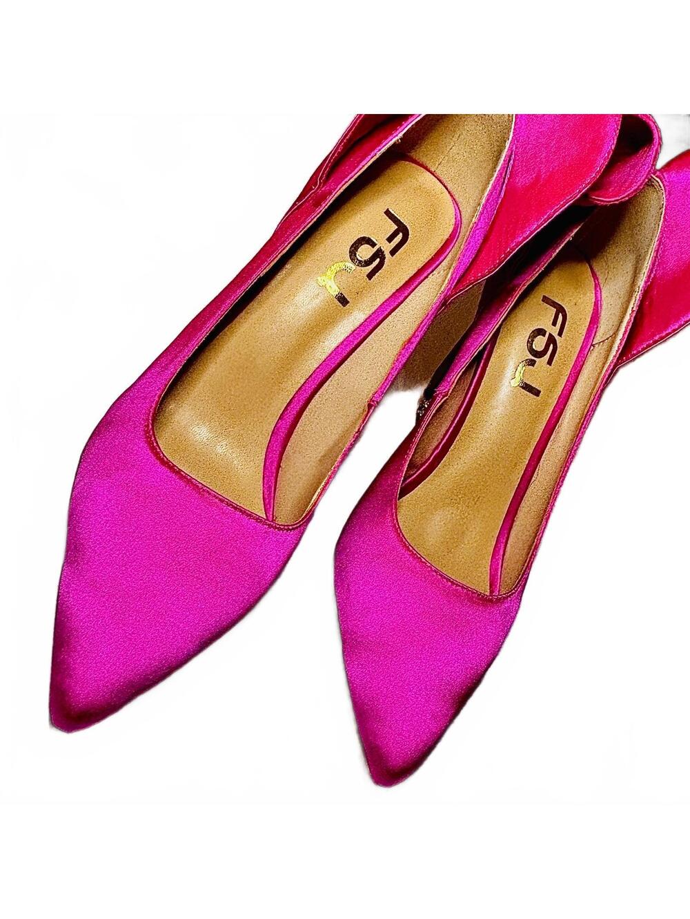 FSJ Fuchsia satin pumps with purple glam heal - Picture 2 of 8